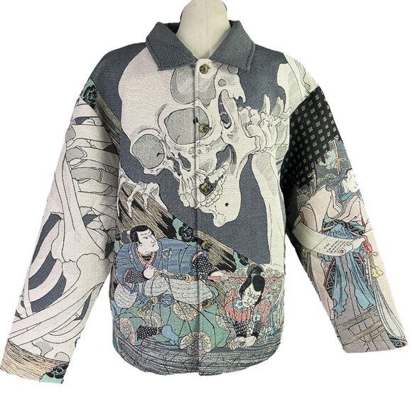 Rebel Vengeance Jacket Men S All Over Print Japanese Samurai Skull Streetwear - Picture 1 of 7